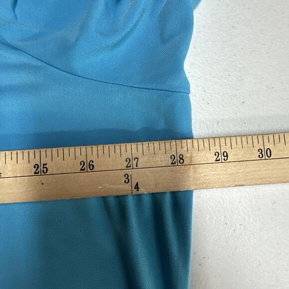 Susan Graver 3X Liquid Knit Top Blue Floral Short Sleeve V-Neck - Picture 8 of 9